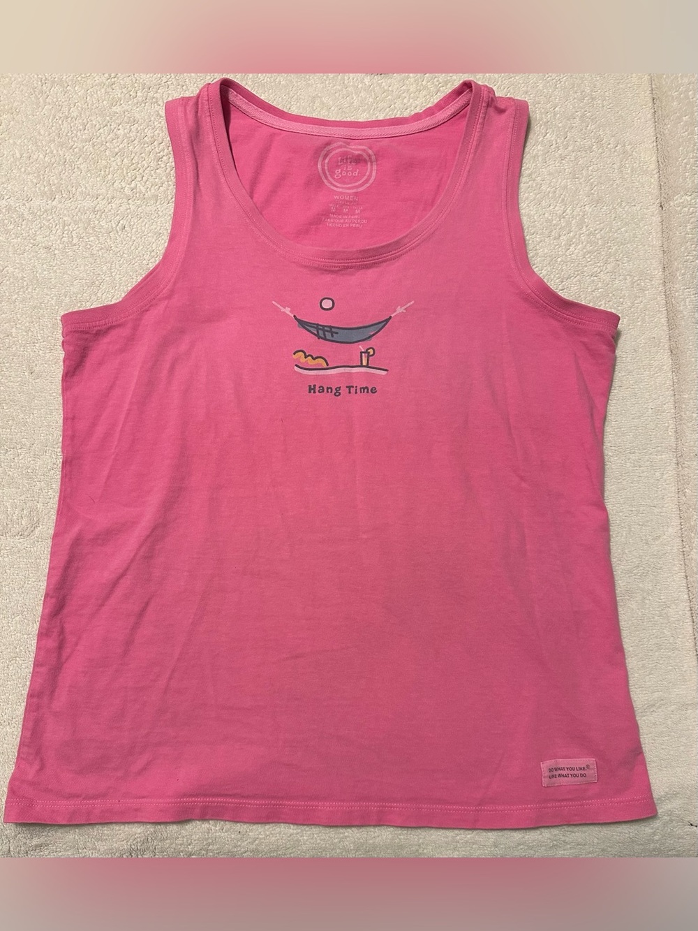 Life is Good Womens M Pink Hang Time Print Scoop Neck Tank Top Classic Fit